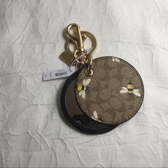 πNWT COACH Bumble Bee Signature Mirror Bag Tote Charm Key Chain MFSRP68. C8622. - Picture 2 of 15